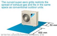 dieu hoa daikin Curved Super Aero Grille restricts the spread of exhaust gas and fits in the same space as previous outdoor units.