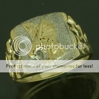 10K Yellow Gold Diamond Mens Eagle Nugget Ring  